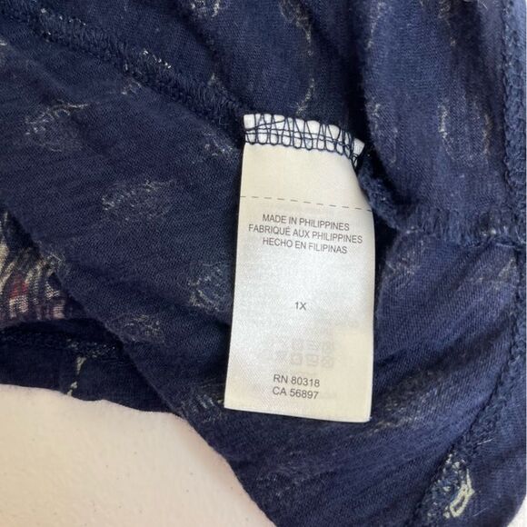 Lucky Brand Cotton Modal Short Sleeve Boho Navy Blue Medallion T Shirt Women 1X - Picture 8 of 14